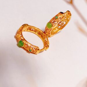 Golden Bodhi & Jade Zen Heart Ear Clips