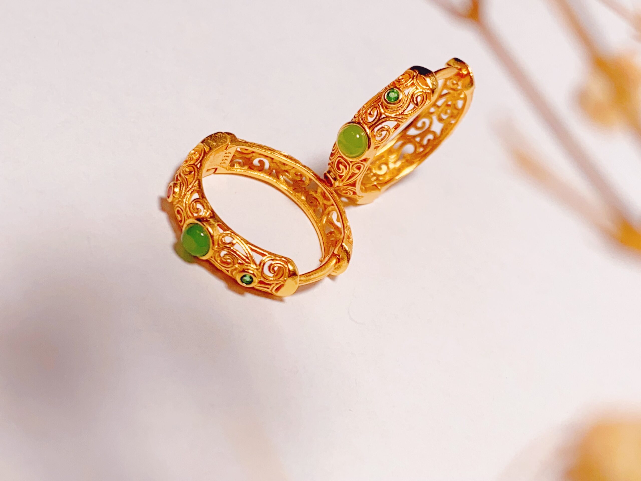 Golden Bodhi & Jade Zen Heart Ear Clips