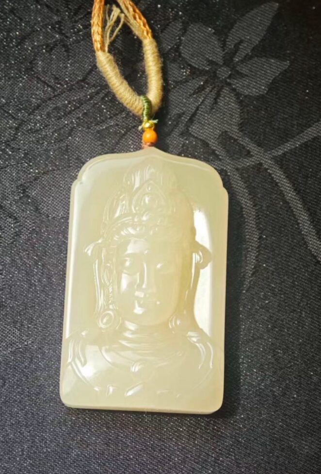 Hetian Jade Lotus Root Pink Guanyin Pendant